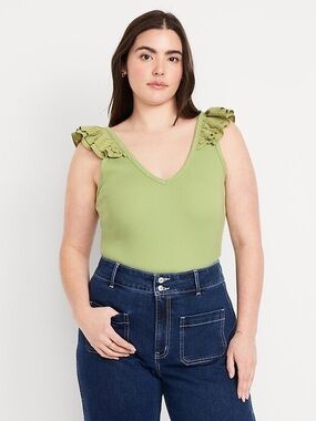 Old Navy Sleeveless Ruffle Shoulder V-Neck Tank Top - Green